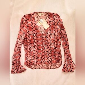NWT! Snakeskin Print Bell Sleeve Women's Band of Gypsies Blouse Size Small